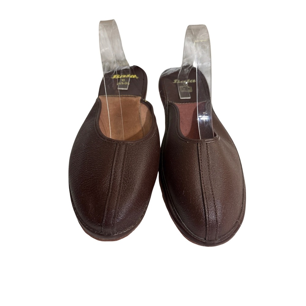 Bata Mens Brown Pebbled Leather Slip On House Slippers Scuffs Size 10